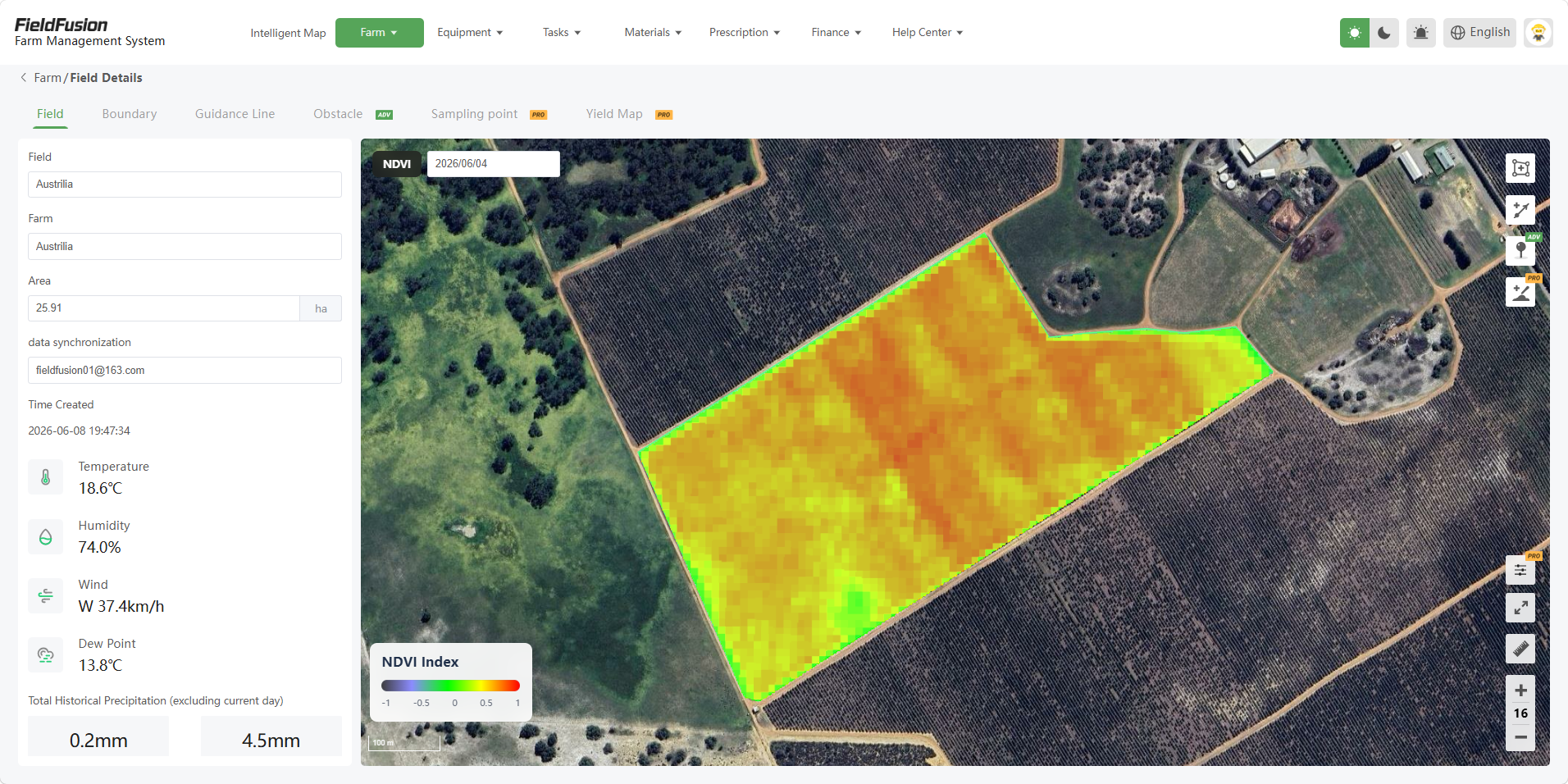 FieldFusion Pro NDVI field example