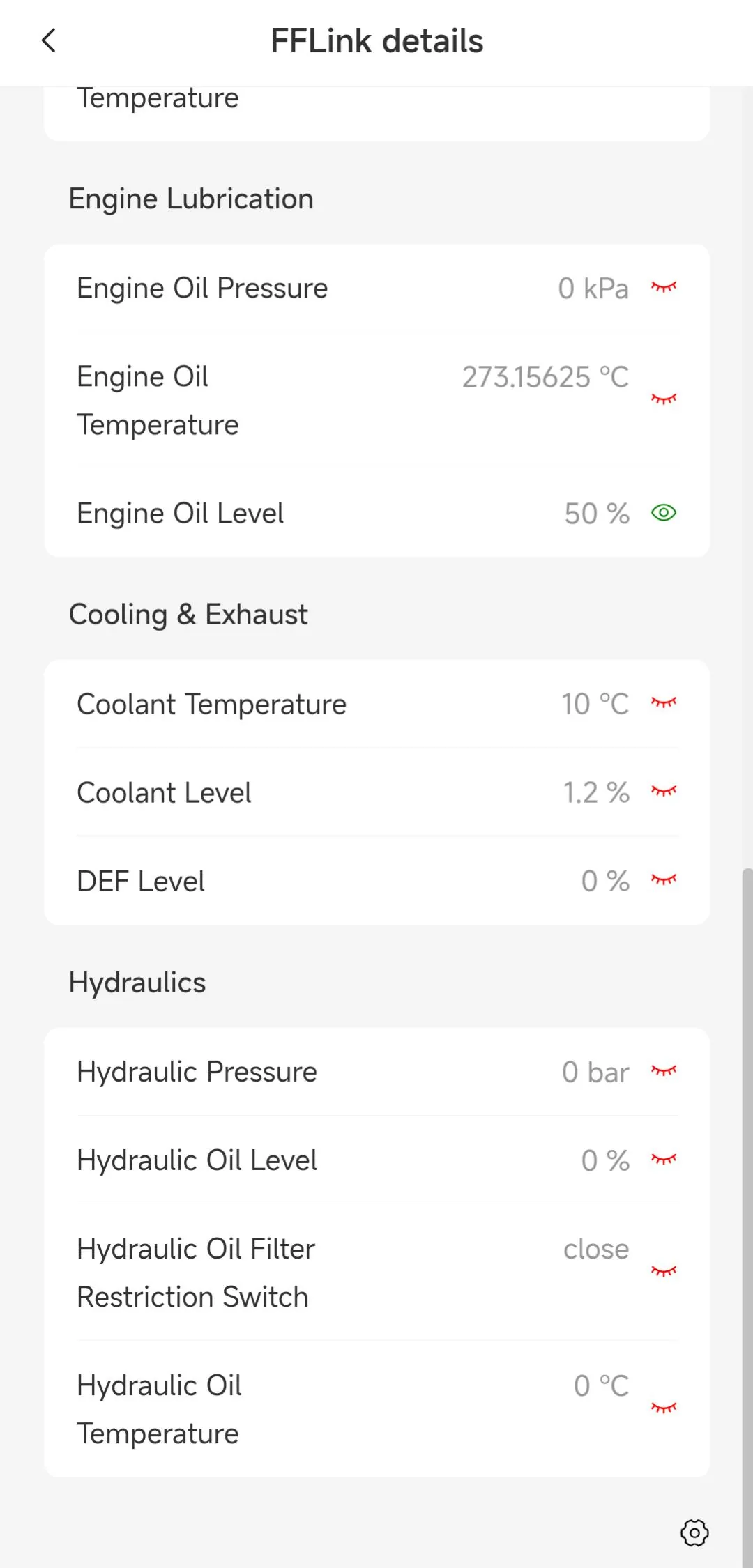 FFLINK OBD parameter screen