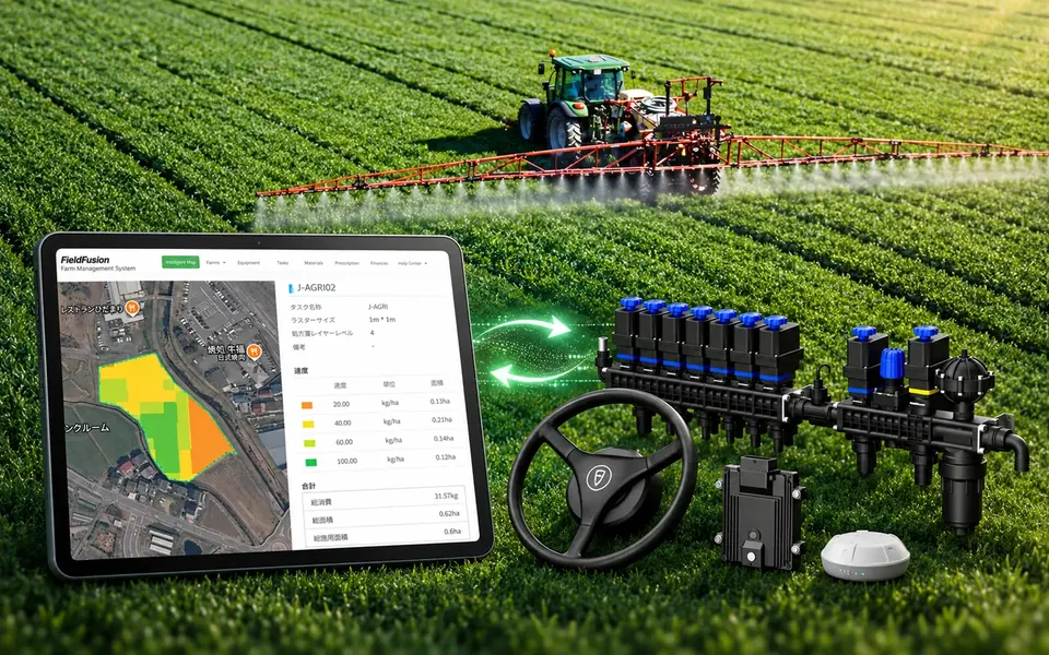 FieldFusionとFJD ATSの高精度散布ワークフロー連携イメージ