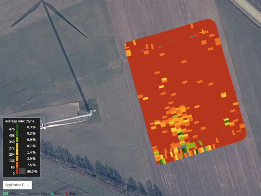 FieldFusion field operation report with mapped application results and operation path