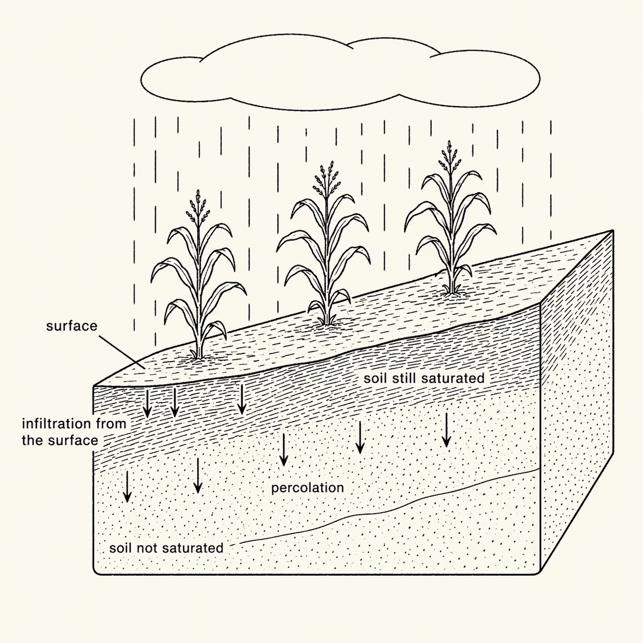 Improved water infiltration diagram showing drainage through shaped surface